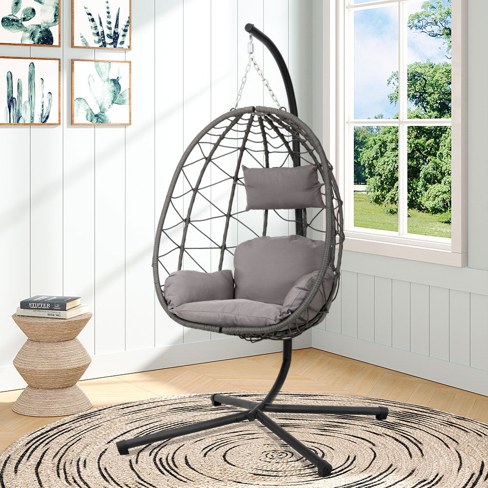 Grey Garden Swing Chair with Stand and Cushion